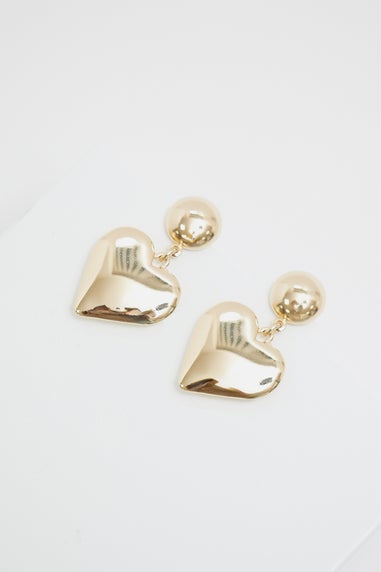 Mood Gold Polished Puffed Heart Drop Earrings