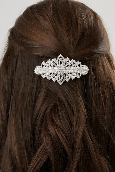 Mood Silver Crystal Ornate Hair Clip