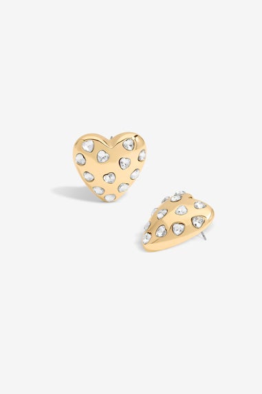 Mood Gold Crystal Puffed Heart Statement Stud Earrings