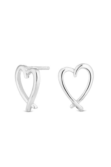 Simply Silver Sterling Silver 925 Open Crossover Heart Stud Earrings