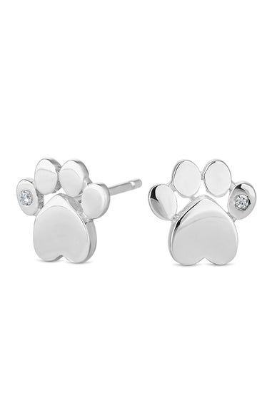 Simply Silver Sterling Silver 925 Paw Print Stud Earrings