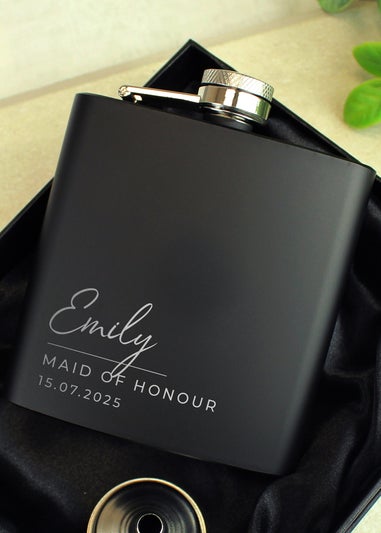 Personalised Memento Company Black Free Text Script Hip Flask