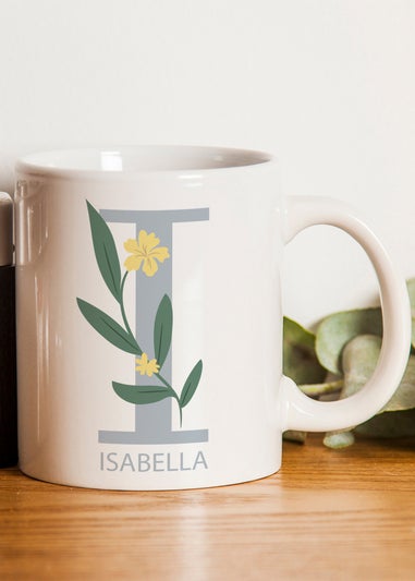 Personalised Memento Company White Floral Initial Mug