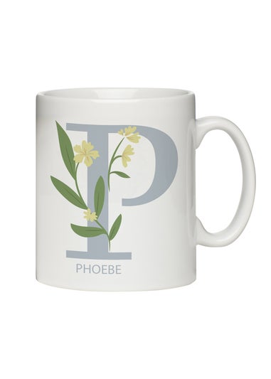 Personalised Memento Company White Floral Initial Mug