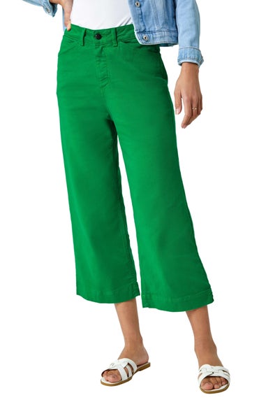 Roman Green Wide Leg Stretch Denim Culotte