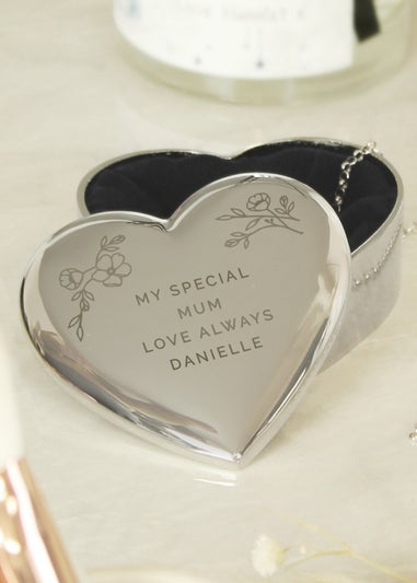 Personalised Memento Company Silver Floral Free Text Heart Trinket Box