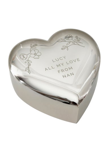 Personalised Memento Company Silver Floral Free Text Heart Trinket Box