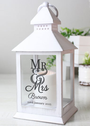 Personalised Memento Company White Mr & Mrs White Lantern