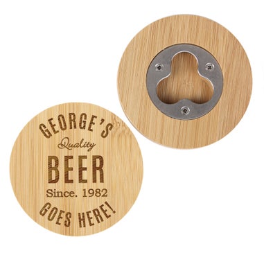 Personalised Memento Company Wood Free Text Bamboo Bottle Opener Coaster