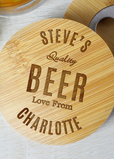 Personalised Memento Company Wood Free Text Bamboo Bottle Opener Coaster