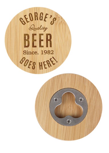 Personalised Memento Company Wood Free Text Bamboo Bottle Opener Coaster