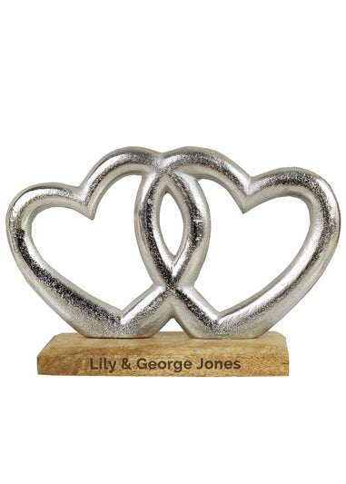 Personalised Memento Company Wood Free Text Double Heart Ornament