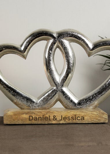 Personalised Memento Company Wood Free Text Double Heart Ornament