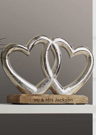 Personalised Memento Company Wood Free Text Double Heart Ornament