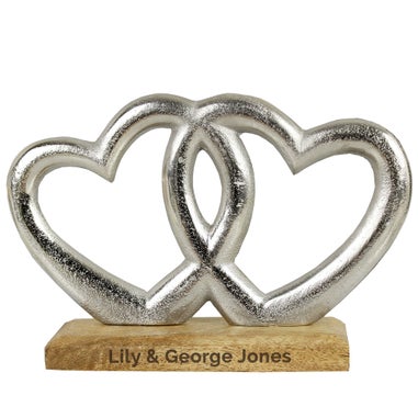 Personalised Memento Company Wood Free Text Double Heart Ornament