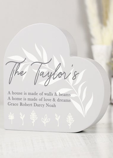 Personalised Memento Company Grey Leaf Decor Free Standing Heart Ornament