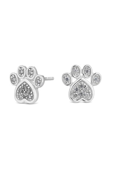 Simply Silver Sterling Silver 925 Cubic Zirconia Paw Print Stud Earrings