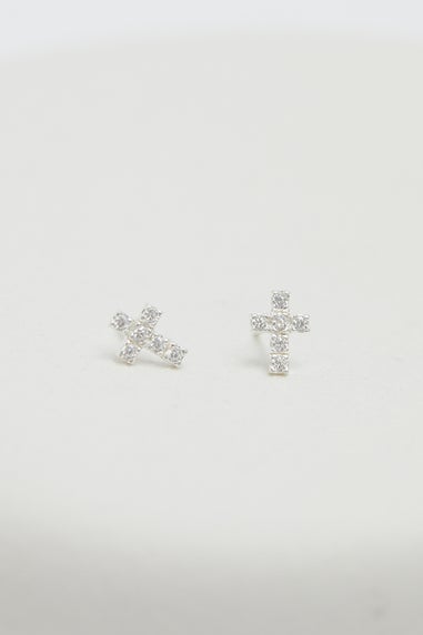 Simply Silver Sterling Silver 925 Cubic Zirconia Cross Stud Earrings