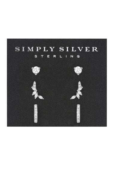 Simply Silver Sterling Silver 925 Cubic Zirconia Climber Earrings (Pack of 3)