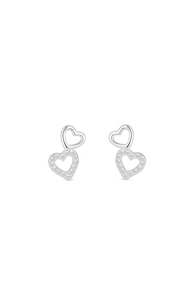 Simply Silver Sterling Silver 925 Polished and Cubic Zirconia Double Heart Stud Earrings