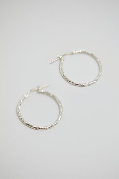 Simply Silver Sterling Silver 925 Fine Twisted Diamond Cut Hoop Earrings