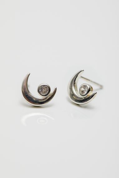 Simply Silver Recycled Sterling Silver 925 Mini Moon Stud Earrings