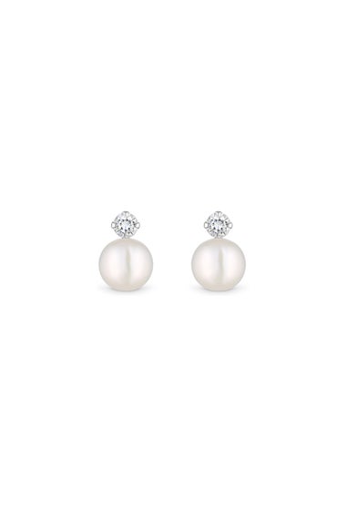 Simply Silver Recycled Sterling Silver 925 Pearl and Cubic Zirconia Stud Earrings