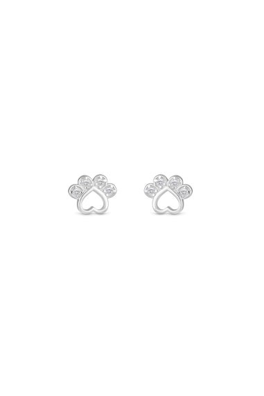 Simply Silver Sterling Silver 925 Polished and Cubic Zirconia Open Paw Print Earrings