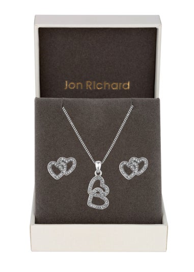 Jon Richard Rhodium Plated Cubic Zirconia Heart Pendant Set - Gift Boxed