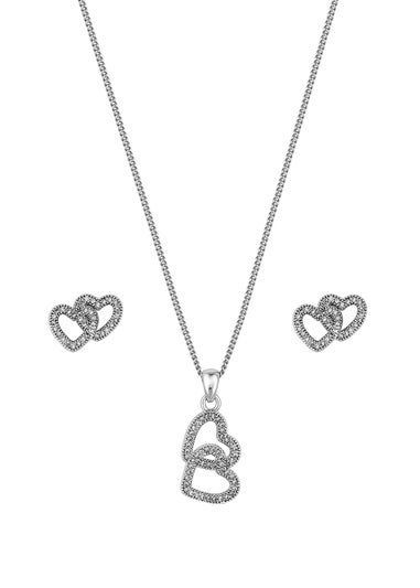 Jon Richard Rhodium Plated Cubic Zirconia Heart Pendant Set - Gift Boxed