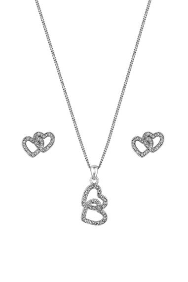 Jon Richard Rhodium Plated Cubic Zirconia Heart Pendant Set - Gift Boxed