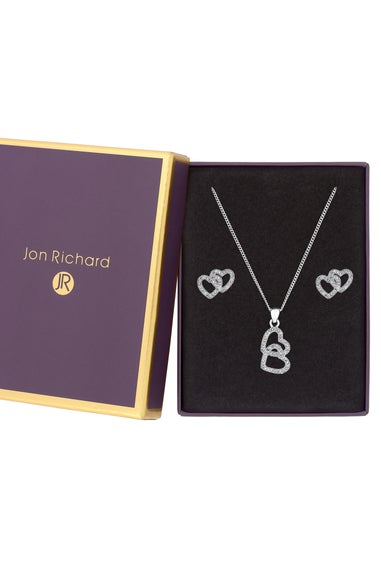 Jon Richard Rhodium Plated Cubic Zirconia Heart Pendant Set - Gift Boxed