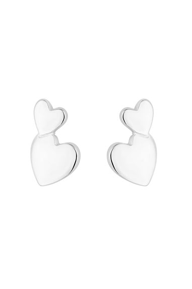 Simply Silver Sterling Silver 925 Mini Double Heart Stud Earrings