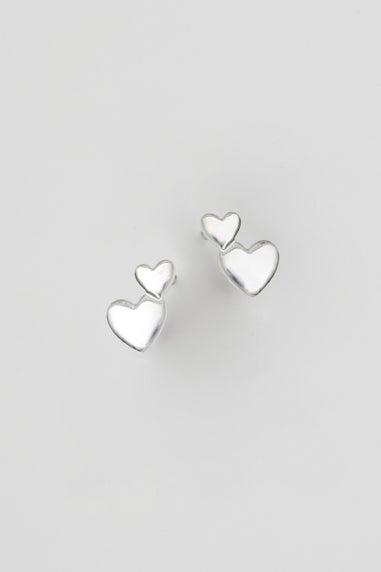 Simply Silver Sterling Silver 925 Mini Double Heart Stud Earrings