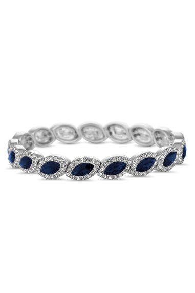 Jon Richard Silver Plated Blue Crystal Navette Stretch Bracelet