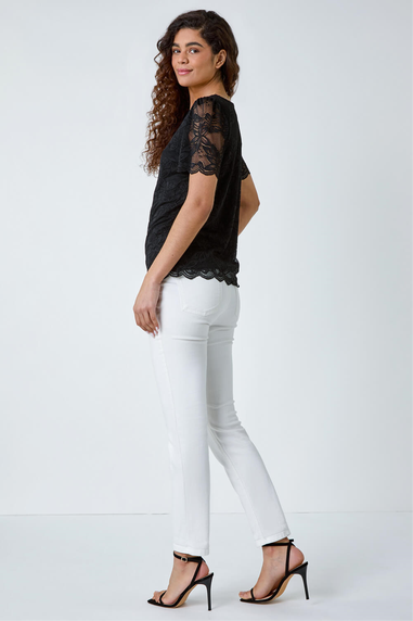 Roman Black Floral Stretch Lace Top