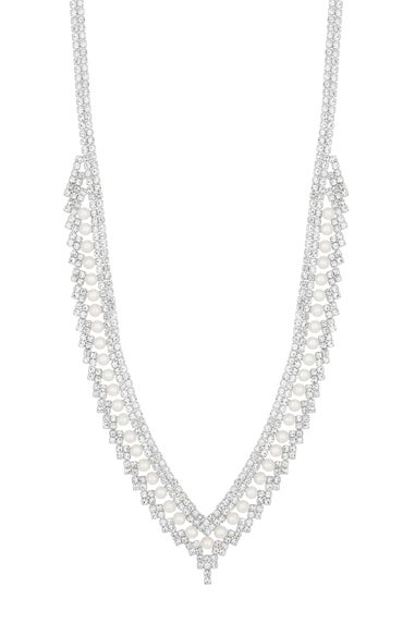 Jon Richard Silver Plated Pearl And Crystal V Necklace