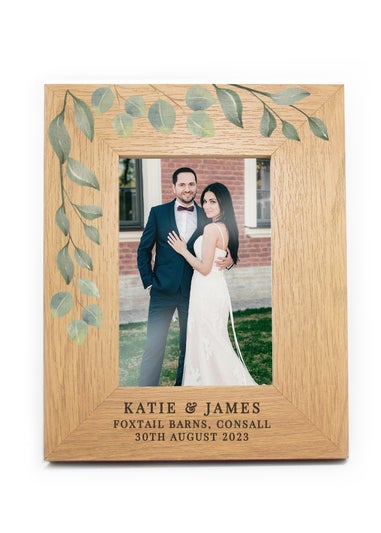 Personalised Memento Company Wood Botanical 6x4 Oak Finish Photo Frame