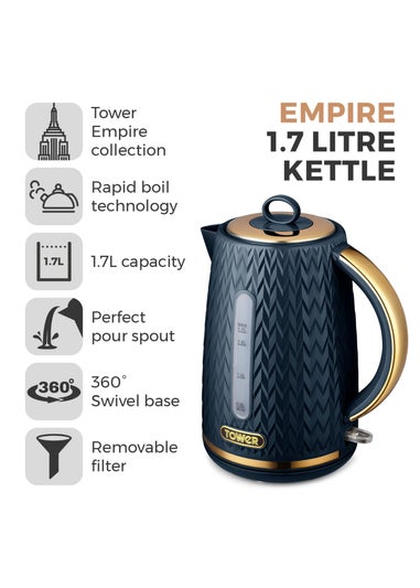 Tower Empire Blue 3KW Kettle  (1.7L)