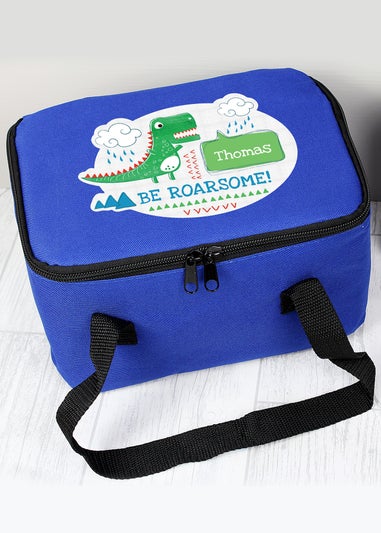 Personalised Memento Company Blue Be Roarsome Dinosaur Lunch Bag