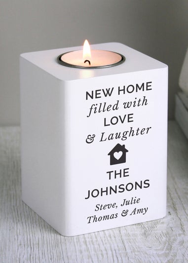 Personalised Memento Company White Wood Home Tea light Holder