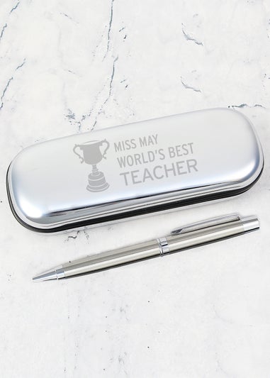 Personalised Memento Company Silver Teacher Trophy Pen and Box Set