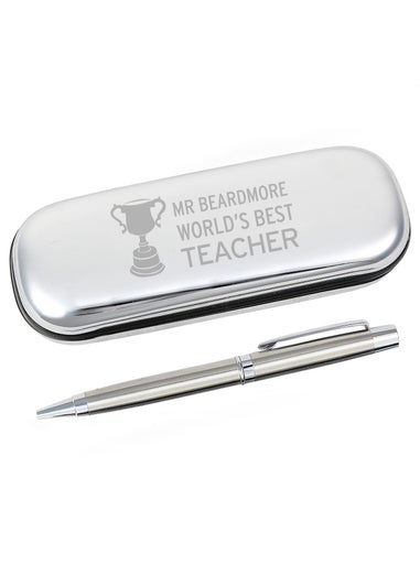 Personalised Memento Company Silver Teacher Trophy Pen and Box Set