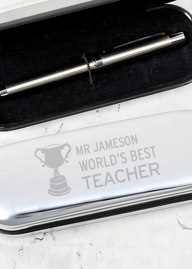 Personalised Memento Company Silver Teacher Trophy Pen and Box Set