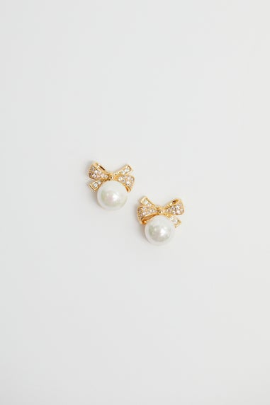 Jon Richard Gold Plated Cubic Zirconia And Pearl Bow Earrings