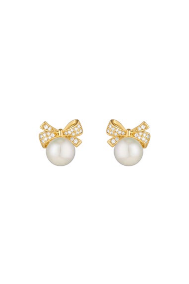 Jon Richard Gold Plated Cubic Zirconia And Pearl Bow Earrings