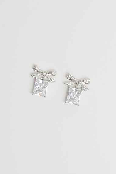 Jon Richard Rhodium Plated Cubic Zirconia Crystal Bow Earrings