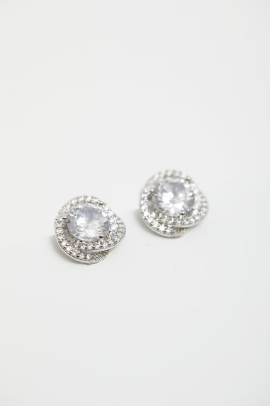 Jon Richard Silver Pave Crossover Halo With Centre Stone Clip Earrings