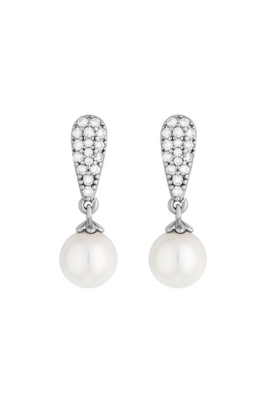 Jon Richard Rhodium Plated Teardrop Pearl Drop Earrings