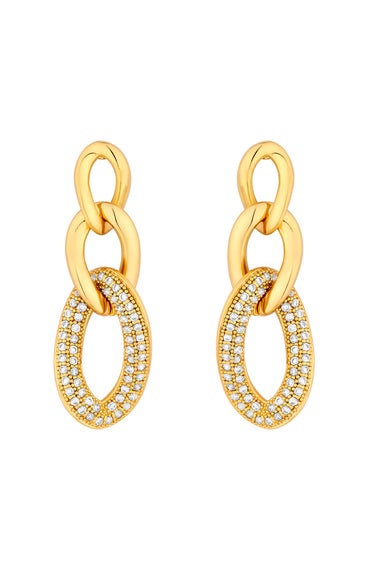 Jon Richard Gold Plated Polished And Crystal Chain Drop Earrings